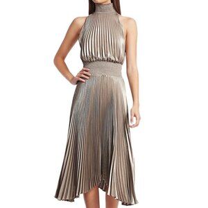 A.L.C. Renzo Pleated Cocktail Dress 2 Halter Neck Plisse Antique Gold